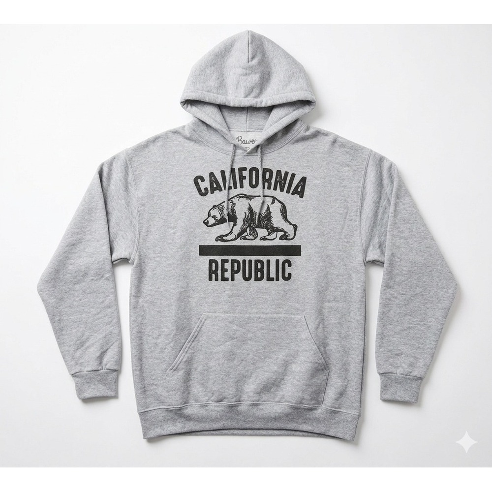 Bowery Supply Co California Republic Bear Graphic Hoodie Gray Pullover Men's L